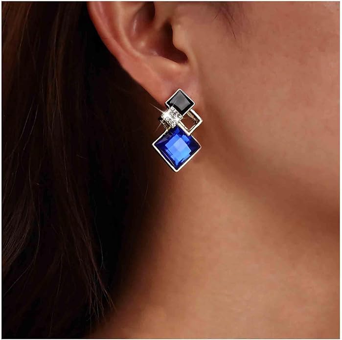 Vintage Crystal Square Drop Earrings Black Square Stud Earrings Gold Hollow Square Dangle Earrings Black Onyx Square Earrings Jewelry for Women-Velvo Beauty