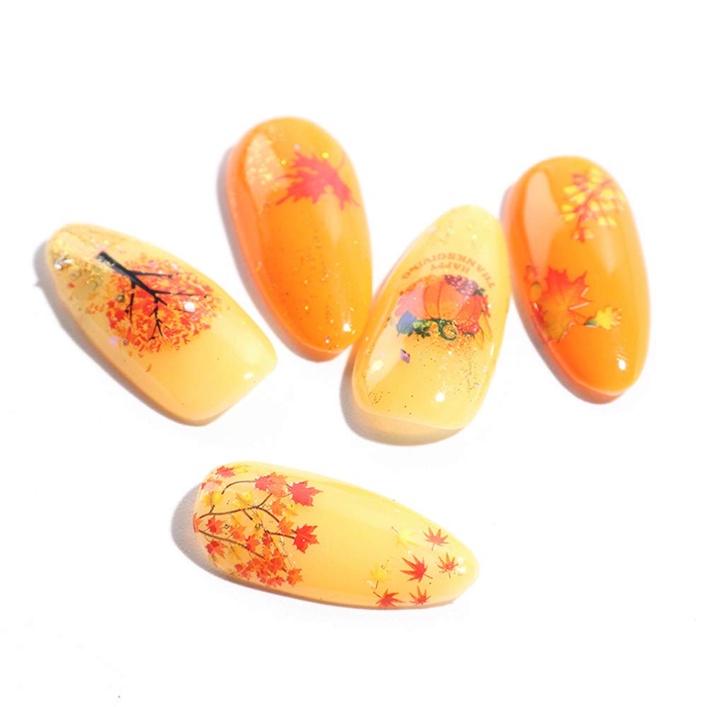 Fall Nail Stickers Autumn Maple Leaf Nail Art Decals Thanksgiving Day Water Decal Transfer Slider Set Turkey Pumpkin Nail Art Foil Stickers Nail Supplies Accessories Decoration Manicure Tips 12 Design-Velvo Beauty