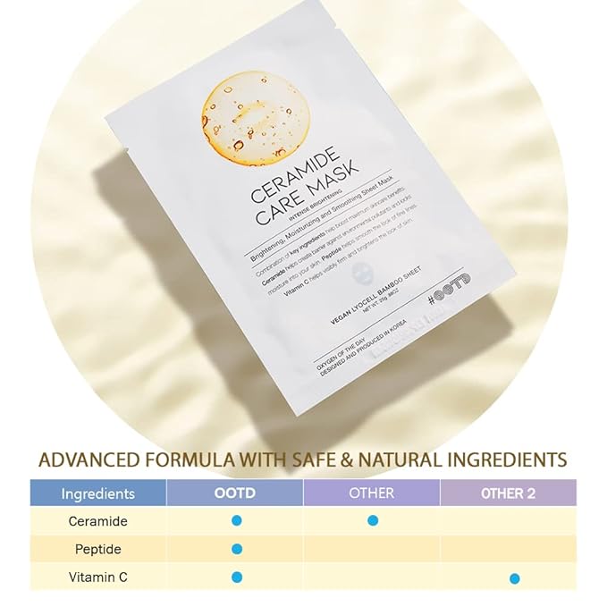 #OOTD Ceramide Brightening Sheet Mask For Face, Moisturizing, Anti Aging Ceramide, Peptide, Vitamin C, EVE Vegan 10EA-Velvo Beauty