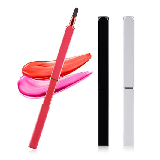 Lip Applicator Brush - 3 Pack Exquisite Professional Dustproof Retractable Lip Brush - Makeup Lipstick Lip Gloss Applicators (Black, Silver and Jewelry Red)-Velvo Beauty