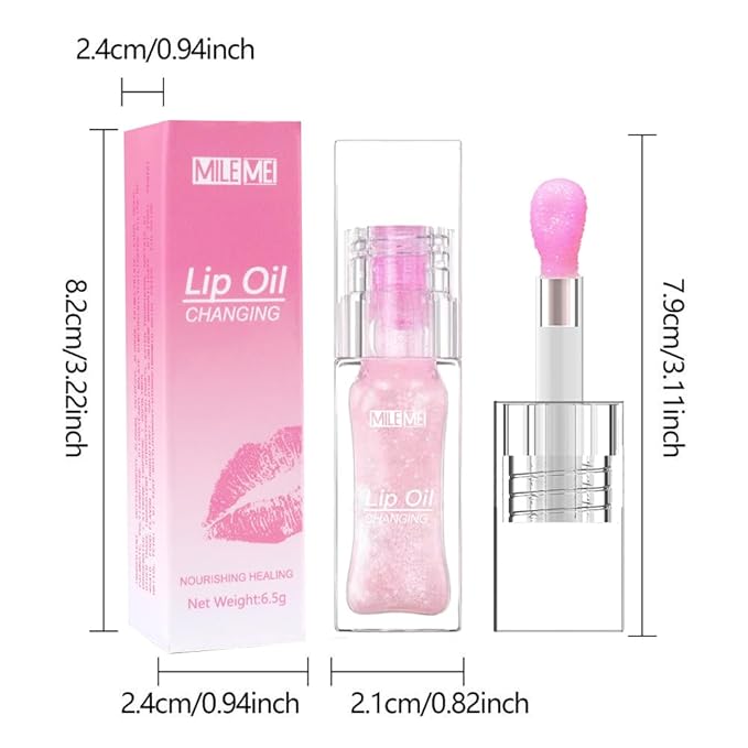 2PCS/Set MILEMEI Color Changing Lip Oil Magic Moisturizing, Big Brush Plumping Lip Oil, Plumping Glimmer Glow-Velvo Beauty