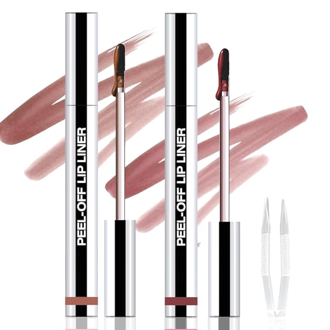 2Pcs Peel Off Matte Liquid Lip Gloss Stain-Lip Liner with Tweezer, Peel Off Lip Stain, Long Lasting & Waterproof Lipstick Tattoo, Transfer-Proof Lip Gloss for All Skin Types (02#+03#, 2Pcs)-Velvo Beauty