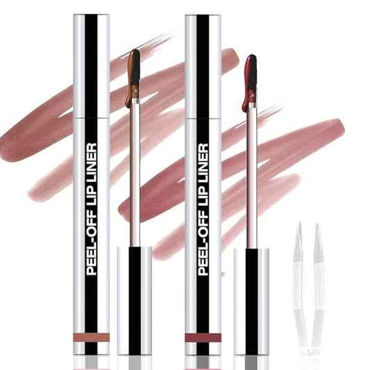2Pcs Peel Off Matte Liquid Lip Gloss Stain-Lip Liner with Tweezer, Peel Off Lip Stain, Long Lasting & Waterproof Lipstick Tattoo, Transfer-Proof Lip Gloss for All Skin Types (02#+03#, 2Pcs)-Velvo Beauty