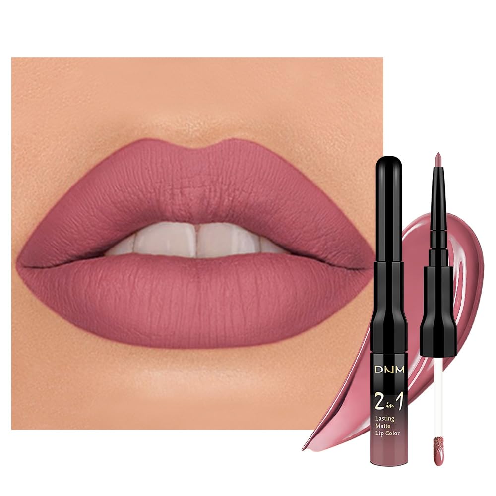 evpct 1Pcs Neutral Mauve Matte Lip Liner and Liquid Lipstick Stain Makeup Set for Women, Mauve Long Lasting Smudge Proof Lipstick labiales matte mate larga duracion listip 24 hours originales, 34#-Velvo Beauty