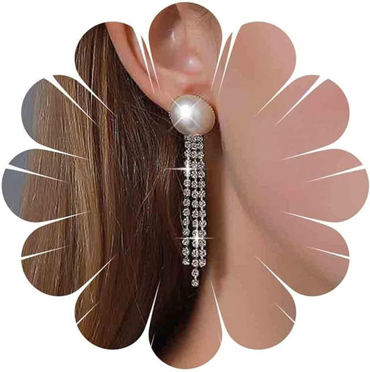 Vintage Crystal Pearl Drop Earrings Cz Bridal Crystal Earrings Long Rhinestone Tassel Earrings Gold Pearl Stud Earrings Jewelry for Women-Velvo Beauty