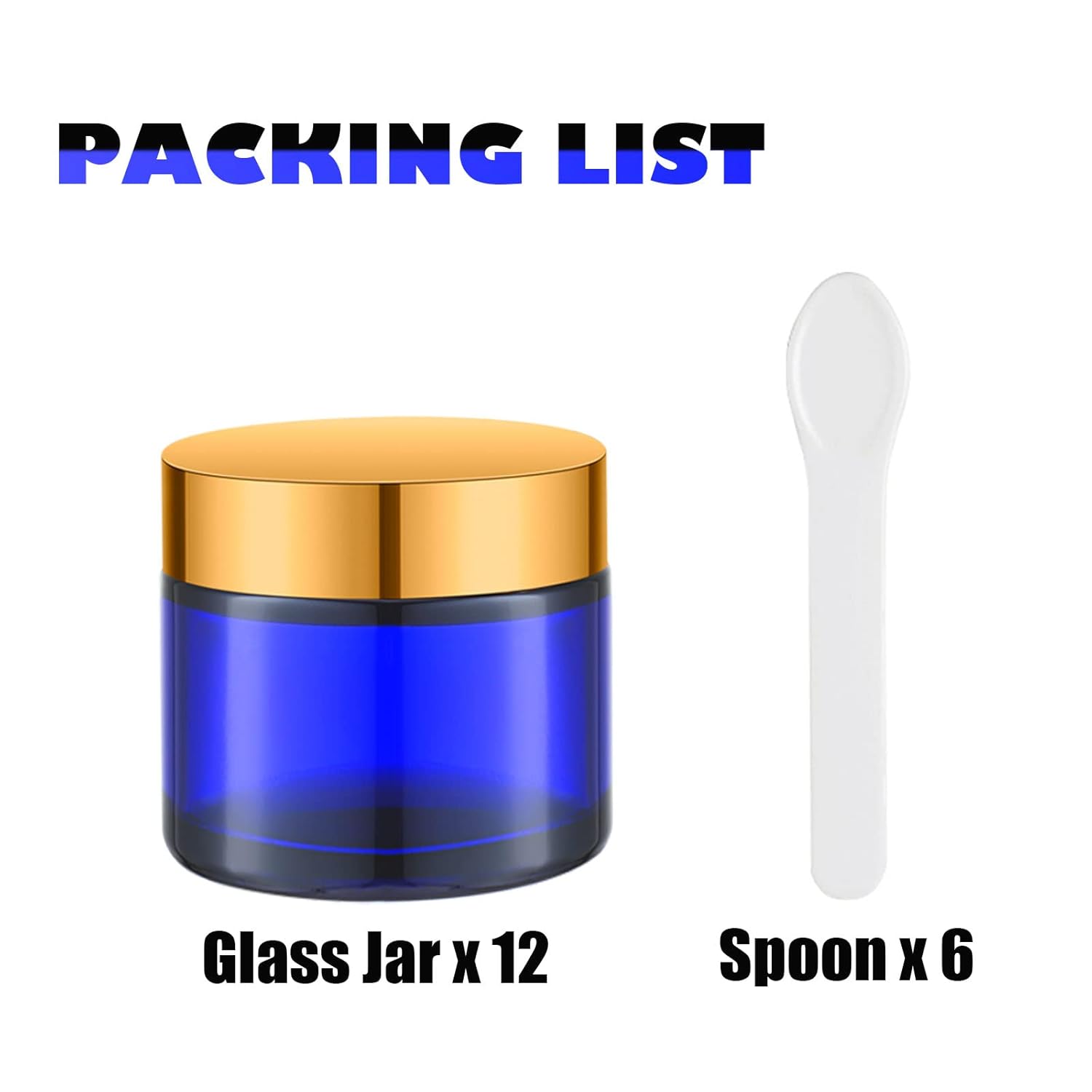 Lil Ray 2 Oz Glass Cream Jars with Gold Lid, Empty Cobalt Blue Glass Containers, Refillable Cosmetic Vials for Lotion, Ointment (12 PCS)-Velvo Beauty