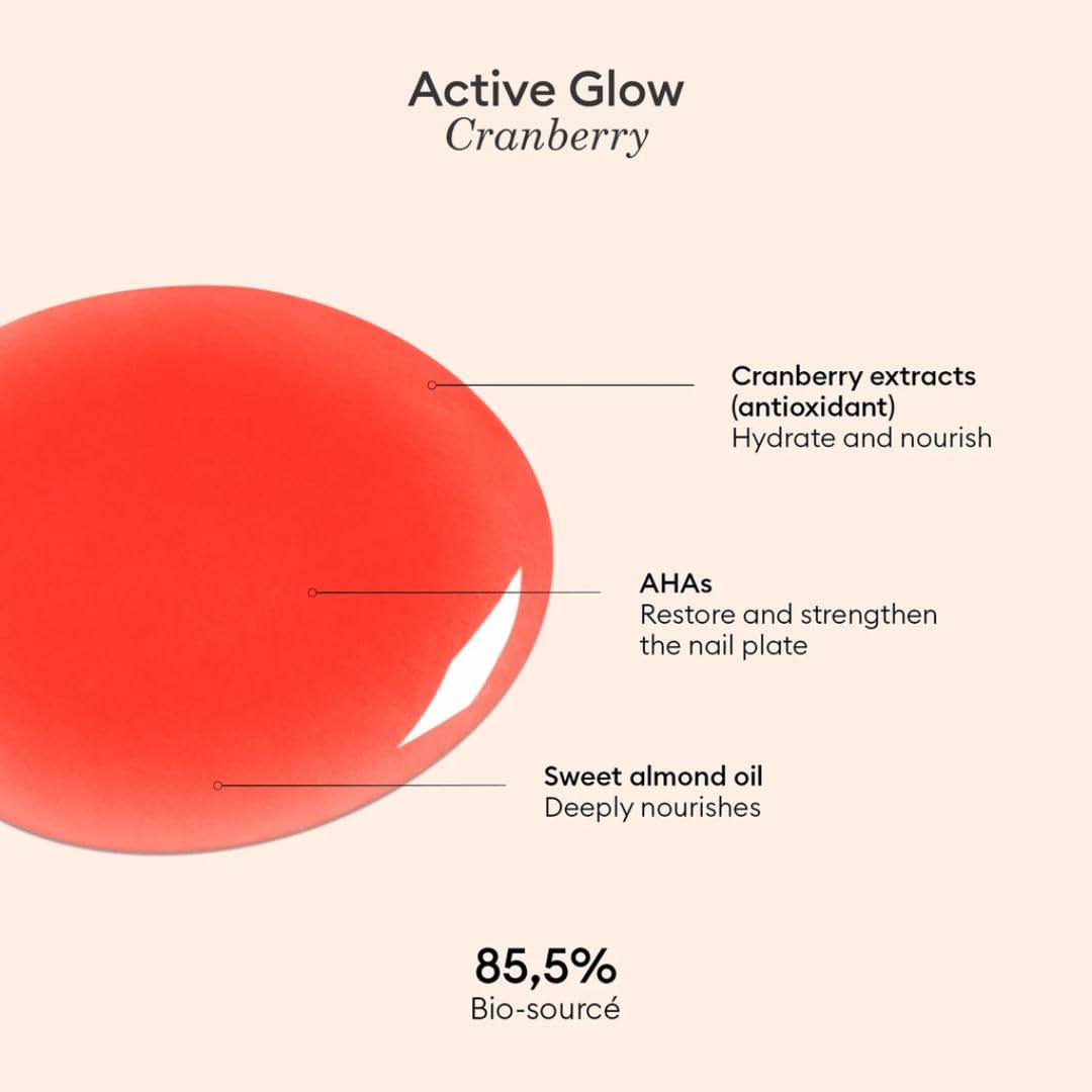 Manucurist Active Glow Cranberry All-in-One Perfecter Nail Polish & Care - No Lamp - Vegan & Made in France Ultra-Glowy Coral Mirror-Like Shine - Nail Concealer & Care - Plant-Based Ingredients-Velvo Beauty