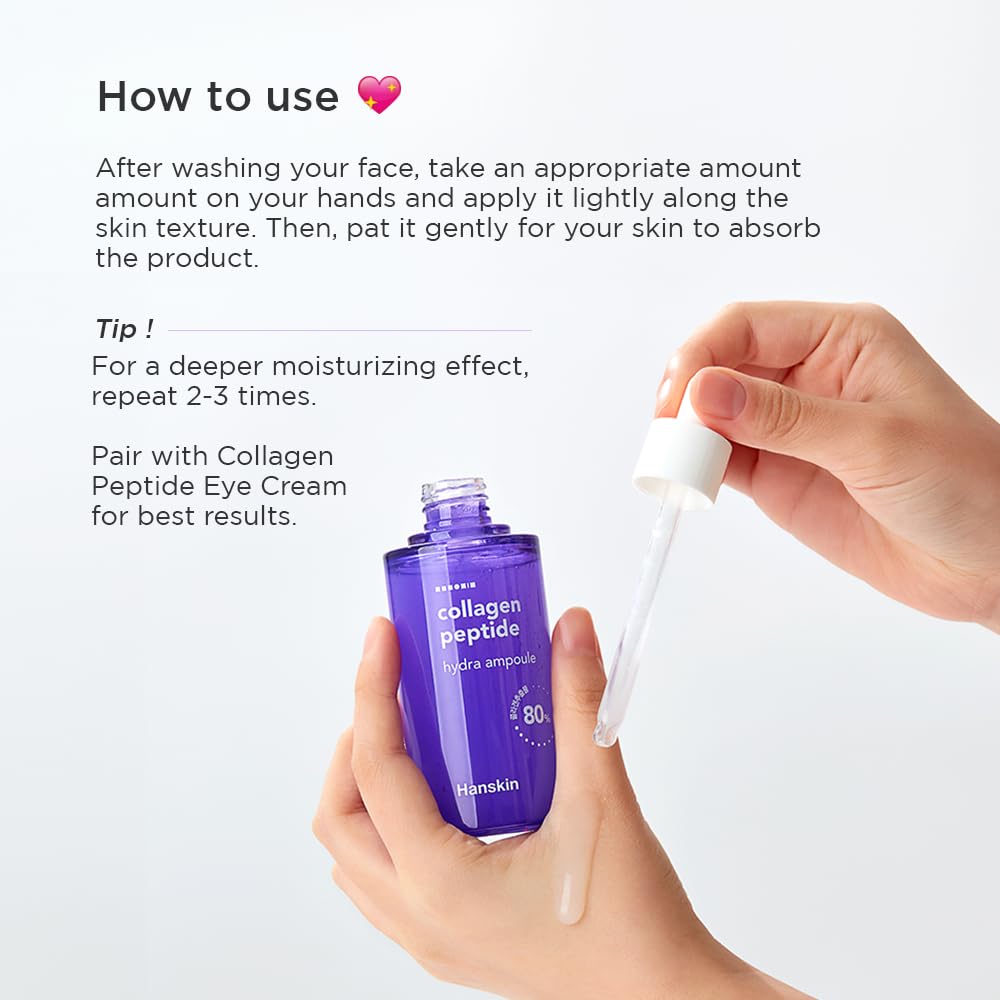 Hanskin Collagen Peptide Hydra Ampoule (90ml). Made with 80% Collagen Extract and 20% Peptide. Advanced Anti-Aging Formula to Repair Skin from Wrinkles and Fine Lines on Face and Neck Area.-Velvo Beauty