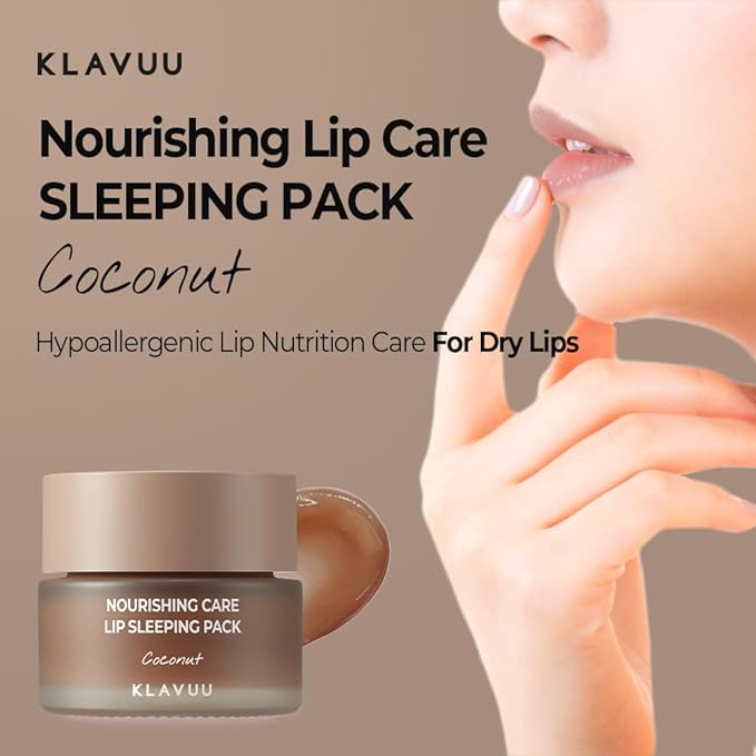 Klavuu Nourishing Care Lip Sleeping Pack - Lip Mask for Exfoliating & Nourishing Lip Treatment Balm for Dry Lips - Natural Moisturizing Lip Oil with - Lip Balm to Repair & Protect Lips 0.7oz (Coconut)-Velvo Beauty