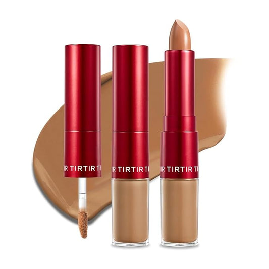 TIRTIR Glide&Hide Blurring Concealer - Creamy texture, Conceals dark circles and wrinkles, Dual formula (liquid tip & balm stick), Long-lasting wear, Korean Makeup, #8W, 0.28 Oz-Velvo Beauty