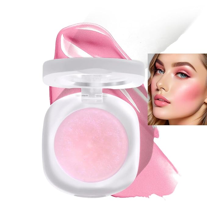 Cream Blush Makeup, Natural Pink/Black Glossy Face Blusher, Color Changing Cream Blush for Cheek and Lip Tint, Blendable Formula, Matte and Dewy Finish Lightweight Blush Makeup (Pink Glitter, One)-Velvo Beauty
