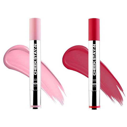 Sacheu Cheek STAY-N Liquid Blush for Cheeks — High Pigment, Buildable, Lightweight Cream Blush Infused With Squalane, for Dewy Radiant Flushed Cheeks — Long-lasting & Cruelty Free, Flirt Mode Duo-Velvo Beauty