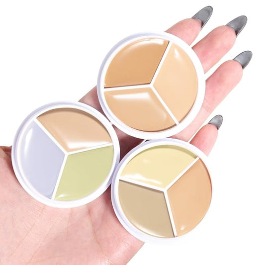 Kaely 3Pcs Tri Color Concealer Pot,Color Correcting Concealer for Dark Circles Spots,Cream Concealer Full Coverage,Foundation Contour Makeup Palettes,under Eye Brightener corrector de ojeras,01+02+03-Velvo Beauty