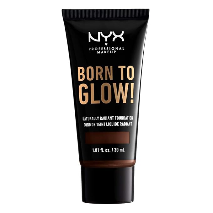 NYX PROFESSIONAL MAKEUP Born To Glow Naturally Radiant Foundation, Medium Coverage - Deep Ebony-Velvo Beauty