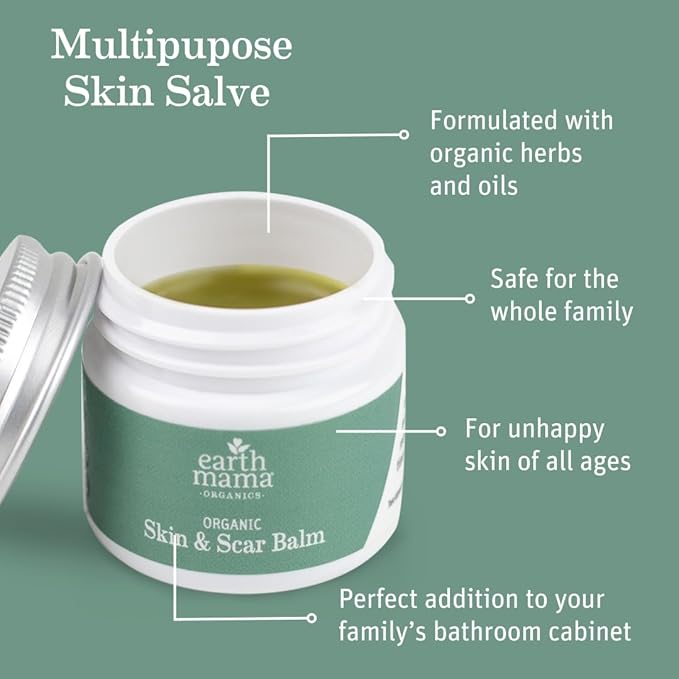 Earth Mama Organic Skin & Scar Balm |C-Section Recovery Skin Care, Pregnancy Stretch Mark Scar Cream with Organic Jojoba Oil, Tamanu Oil & Gotu Kola (2-Pack)-Velvo Beauty