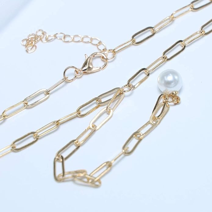 Boho Long Pearl Necklace Gold Lariat Y Necklace Choker Pearl Pendant Necklace Vintage Minimalist Necklace Chain Jewelry for Women and Girls-Velvo Beauty