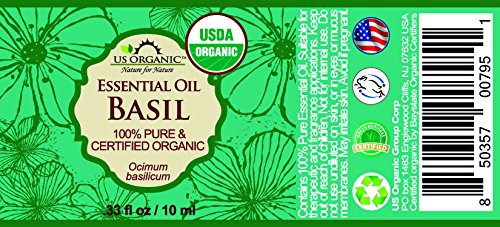 US Organic 100% Pure Basil Essential Oil, USDA Certified Organic, Steam Distilled W/Euro Dropper, 10 ml (More Size Variations Available)-Velvo Beauty