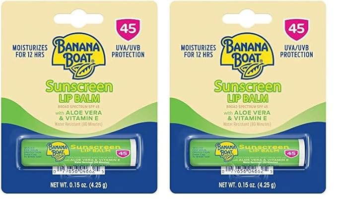 Banana Boat Sunscreen Lip Balm SPF 45 with Aloe Vera & Vitamin E, 0.15oz | Lip SPF, Aloe Vera Lip Balm with SPF, Vitamin E Lip Balm, Moisturizing Lip Balm, Lip Sunblock, Travel Sunscreen, 0.15oz-Velvo Beauty