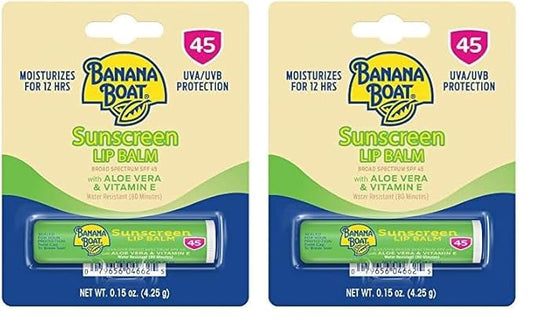 Banana Boat Sunscreen Lip Balm SPF 45 with Aloe Vera & Vitamin E, 0.15oz | Lip SPF, Aloe Vera Lip Balm with SPF, Vitamin E Lip Balm, Moisturizing Lip Balm, Lip Sunblock, Travel Sunscreen, 0.15oz-Velvo Beauty