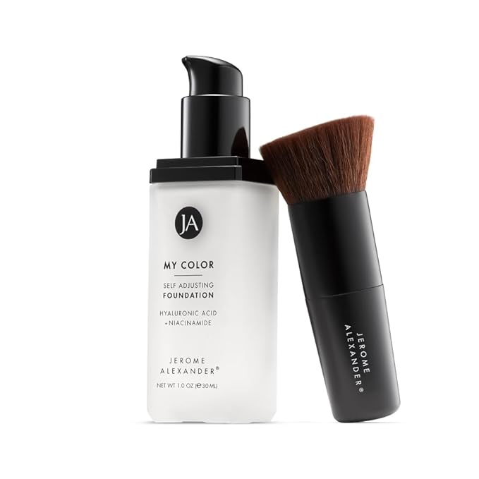 Jerome Alexander My Color Self Adjusting Full Coverage Foundation Makeup with Kabuki Brush (Medium)-Velvo Beauty