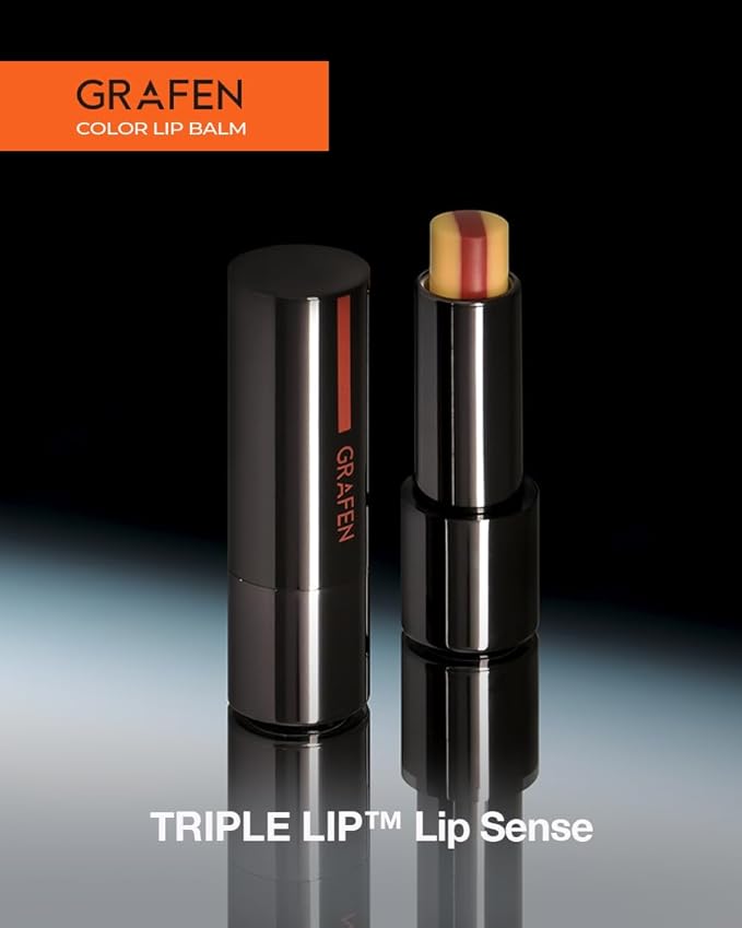 GRAFEN Triple Color Lip Balm Coral Red 0.13 oz | Tinted Lip Balm for Men | Korean Lip Butter Triple Layers of Lip Care & Coloring | Metal Container & Magnetic Cover.-Velvo Beauty