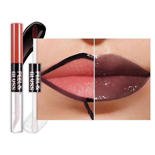 Maroon Lip Stain Peel Off Lip Gloss oil Dual-Ended Combo, Lips Liner Stain Peel Off Tattoo, Long Lasting & Waterproof, Transfer-Proof Lip Tint Stain with Lip oil for All Skin Type 07#-Velvo Beauty