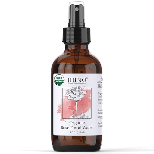 HBNO California Bottled Organic Rose Water for Face 4 fl oz (120ml) - USDA Certified Organic Rose Water Spray for Cleansing- Pure Rosewater for Hair - Rosewater Face Mist-Velvo Beauty
