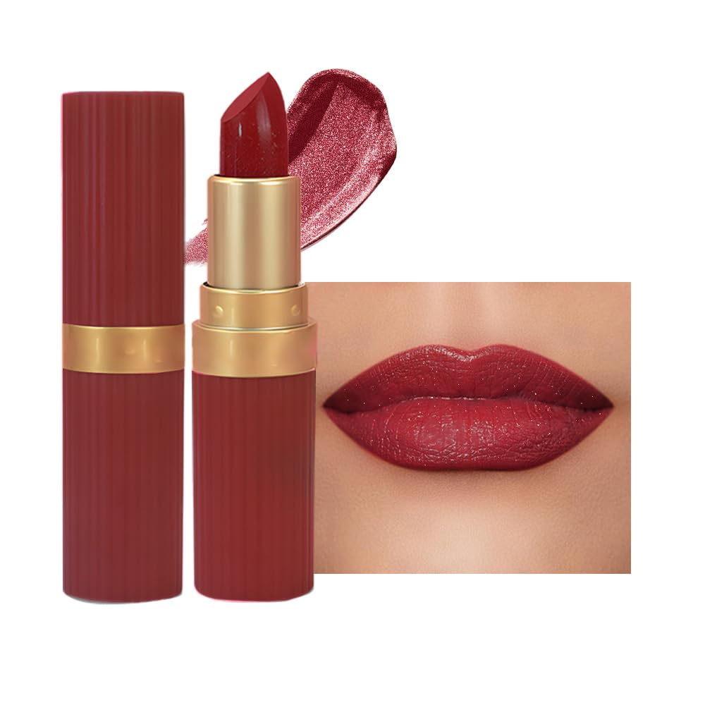 Plum Metallic Lipstick for Women,Lightweight Shimmer Frosted Lipstick,Glitter Lip Gloss Stain Long Lasting Waterproof Smudge Proof 24 Hour Full Coverage Lip Makeup,Vegan-Velvo Beauty