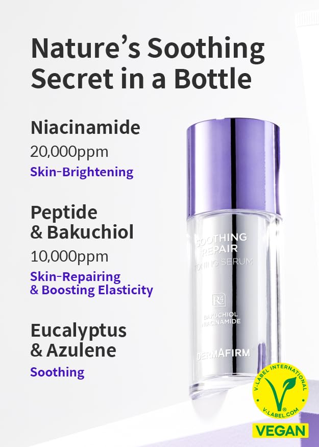 [Refill] DERMAFIRM Soothing Repair Toning Serum R4 - Korean Bakuchiol Retinol Niacinamide & Peptide Face Serum for Wrinkles - Calming, Moisturizing & Correcting- Paraben-Free, Cruelty-Free, 1.01 fl oz-Velvo Beauty