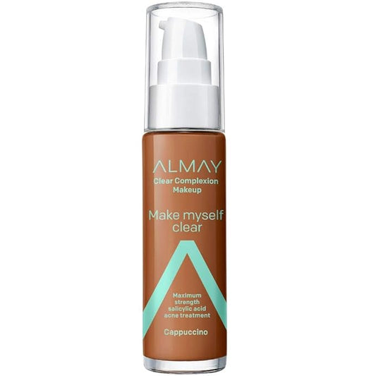 Almay Clear Complexion Makeup, Matte Finish Liquid Foundation with Salicylic Acid, Hypoallergenic, Cruelty Free, -Fragrance Free, Dermatologist Tested, 900 Cappuccino, 1.0 oz-Velvo Beauty