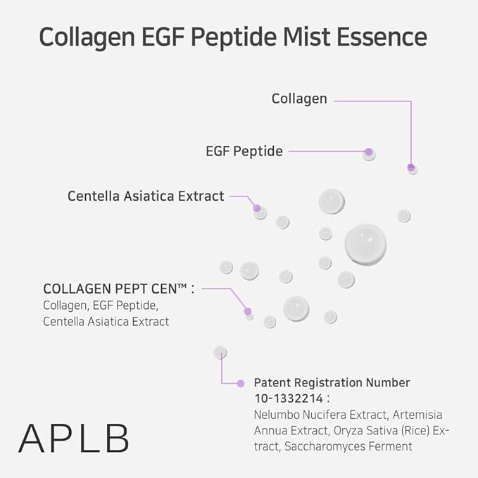 APLB Collagen EGF Peptide Mist Essence | COLLAGEN PEPT CEN™ 27.2% 3.55 FL.OZ/Korean Skincare, Elasticity care, Replenishing moisture, Revitalize for gentle and improve skin texture-Velvo Beauty