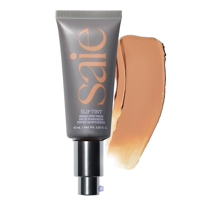 Saie Slip Tint Tinted Moisturizer with SPF 35 - Light Coverage, Glowy Skin Tint & Mineral Sunscreen for Face with Hydrating Hyaluronic Acid - Summer Makeup Essential - Shade Four + Half (1.35 oz)-Velvo Beauty