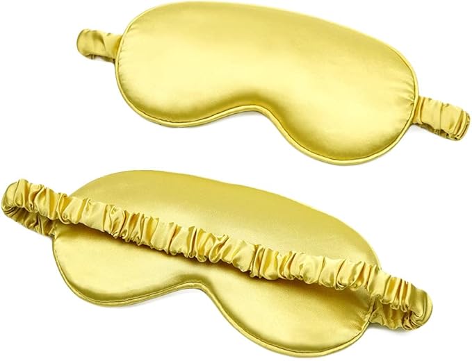 100% Natural Mulberry Soft Silk Sleep Mask, Light Blocking Eye Masks for Sleep, Night Blindfold Eye Mask Cover for Men and Women, Sleeping Night Mask for Travel (Gold)-Velvo Beauty