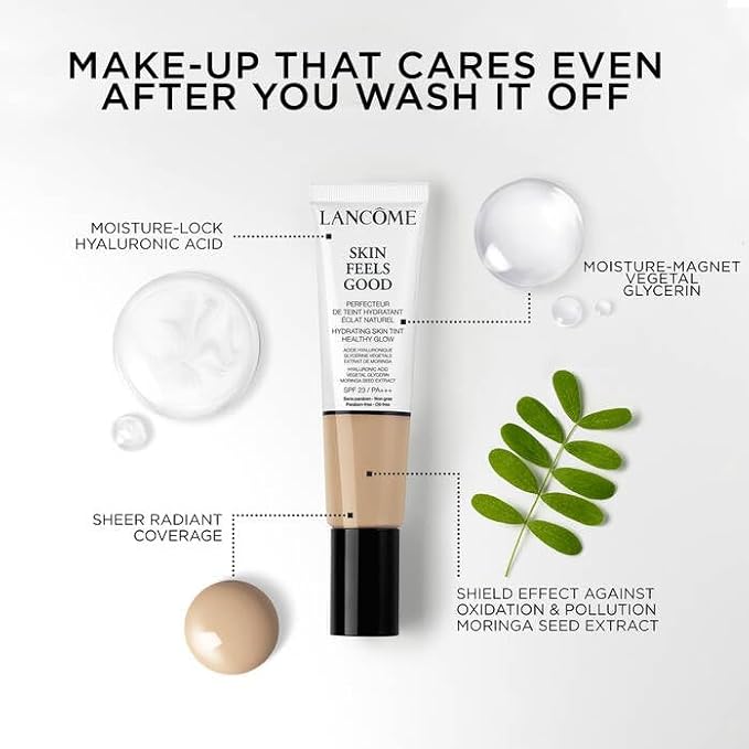 Lancôme Skin Feels Good Hydrating Tinted Moisturizer with SPF 23 - Oil-Free & Lightweight Foundation - Sheer Coverage with Healthy Glow Finish - 025W Soft Beige-Velvo Beauty