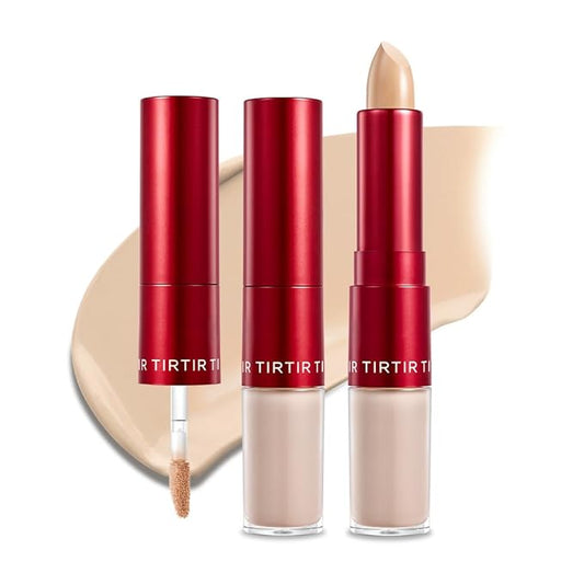 TIRTIR Glide&Hide Blurring Concealer - Creamy texture, Conceals dark circles and wrinkles, Dual formula (liquid tip & balm stick), Long-lasting wear, Korean Makeup, #4N, 0.28 Oz-Velvo Beauty