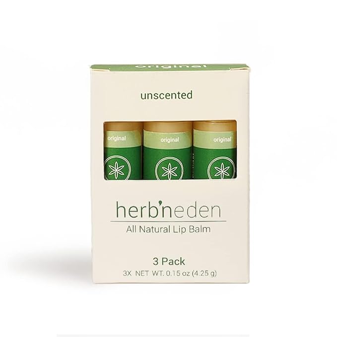 Herb’N Eden Original Lip Balm Pack of 3 | Moisturizing and Soothing for Dry, Chapped Lips | 100% Natural Ingredients | Essential Oils-Velvo Beauty