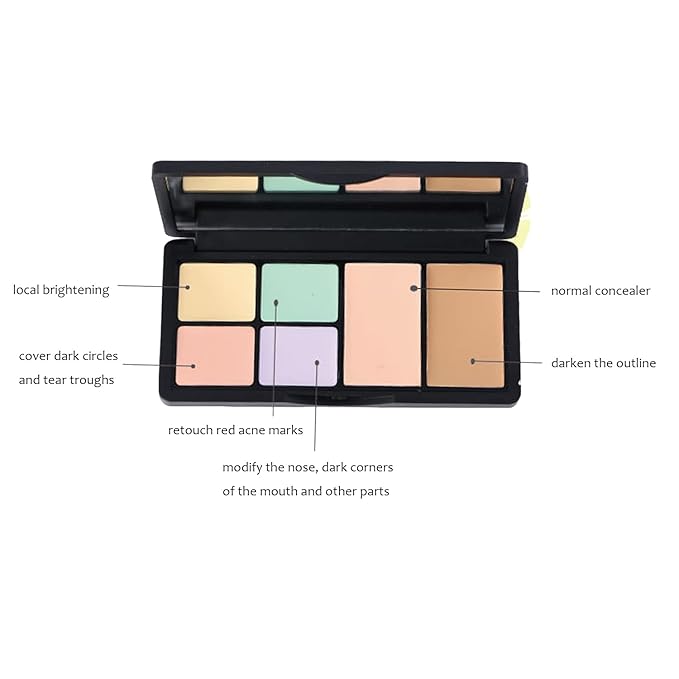 Concealer Contour Palette, 6 In 1 Color Correcting Concealer Contour Makeup Palette, Contouring Foundation Highlighting Makeup Kit for Dark Circles, Blemish With 2 Packs Brush (1#)-Velvo Beauty