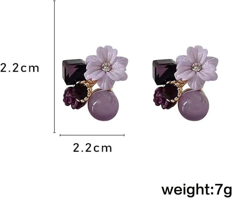 Boho Amethyst Flower Drop Earrings Vintage Purple Rhinestones Flora Petal Earrings Statement Purple Rose Studs Wedding Prom Geometric Crystal Flower Earrings Jewelry for Women-Velvo Beauty
