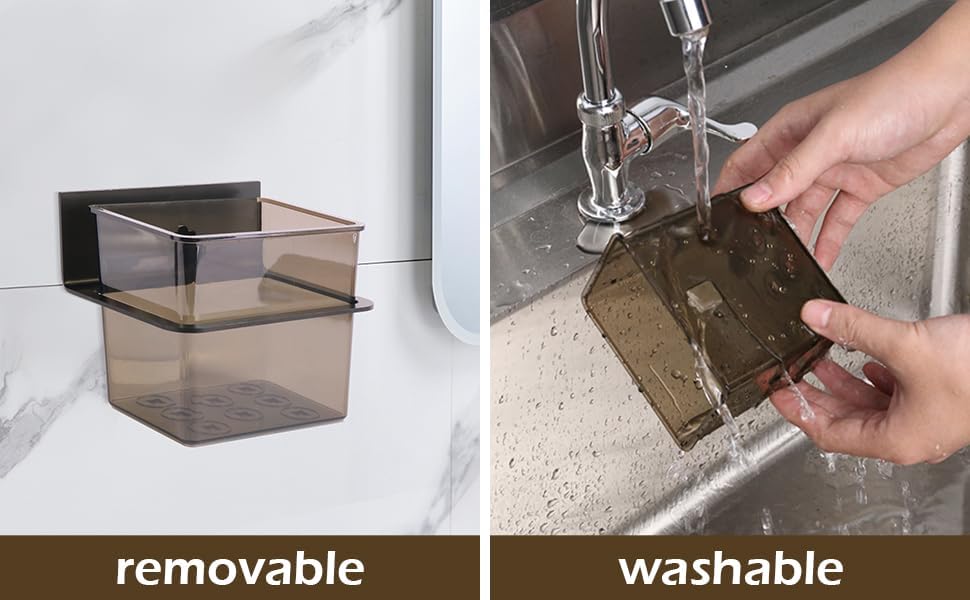 Toothbrush Holder Toothpaste Holder with Wall Mount for Family, Metal Frame & Plastic Black Bathroom Organizer Set with Adhere Tape for Bathroom -one Pack-Velvo Beauty