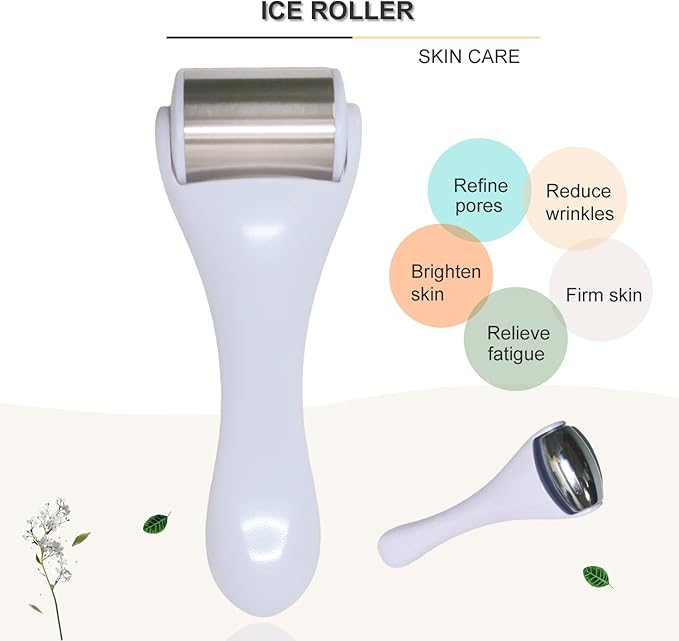 Ice Roller & Massager for Face & Eyes - Stainless Steel, 2 Pcs, Pain Relief, Dark Circles, Migraine (White)-Velvo Beauty