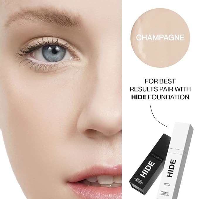 HIDE Liquid Concealer, Medium to Full Coverage Concealer for Blemishes, Under Eye Dark Circles & Scars, Oil Free Concealer, Champagne (See Shade Finder), 0.5 fl oz-Velvo Beauty