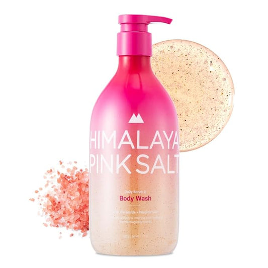 HIMALAYA PINKSALT Daily Scrub & Body Wash - Exfoliating Body Scrub, Dead Sea Salt & Himalayan Pink Salt, Natural Moisturizing Bodywash, Retinol & Hyaluronic Acid Shower Gel, Korean Skincare 21.1oz-Velvo Beauty
