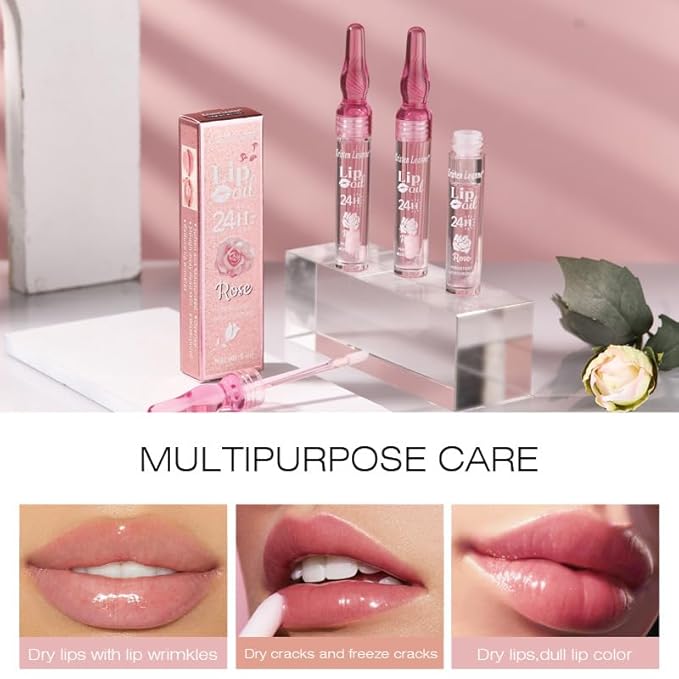Rose Lip Oil Moisturizing Nourishing Repair Lips Reduce Fine Lines Relieve Dryness Long-Lasting Daily Use Lip Care-Velvo Beauty