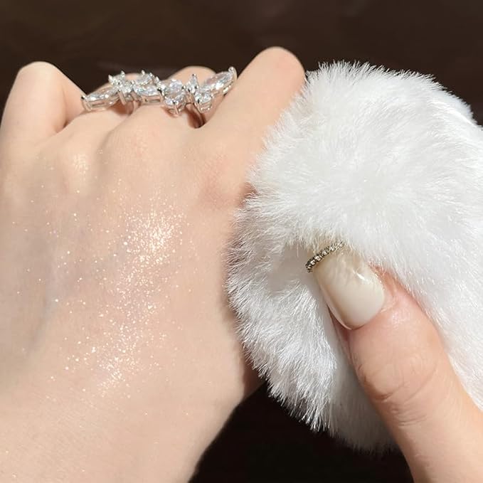 Highlight Glitter Powder Ball,White Shimmer Highlighter Makeup Powder Puff,Comfortable and Cute Plush Long-Lasting Body Shine for Various Occasions-Velvo Beauty