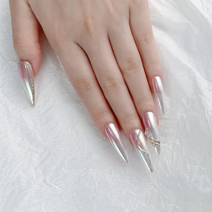 2 Pcs White Iridescent Nails Powder Aurora Chrome Powder for Nails,Mermaid Chrome Nail Pearl Powder Chameleon Chrome Nail Powder Manicure Pigment(2 Pcs Moonlight)-Velvo Beauty