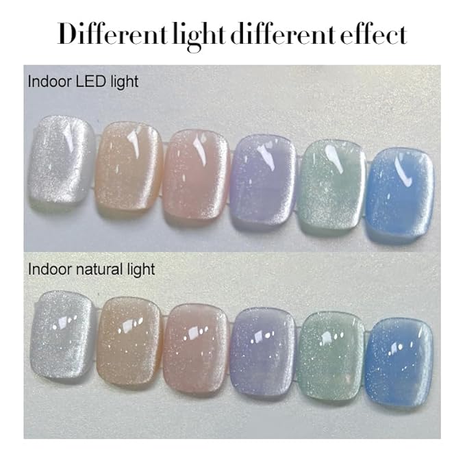 Born Pretty Cat Magnetic Eye Gel Nail Polish, Pastel Milky Jelly Cat Magnetic Gel Pastel Blue Green Purple Pink Nude Silver Nail Art Gel Manicure Salon DIY Gifts 7ML 6PCS-Velvo Beauty