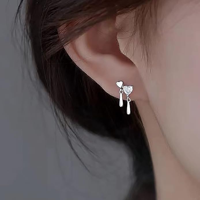 Vintage Crystal Heart Drop Earrings Silver Cz Teardrop Earrings Rhinestone Love Heart Stud Earrings Sparkly Tiny Heart Earrings Jewelry for Women-Velvo Beauty