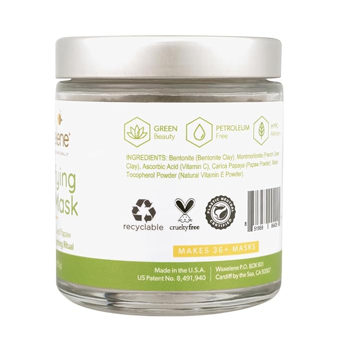 Waxelene Clarifying Mud Mask Dry Blend - Wrinkle Fighting Ritual Cleans Pores Hydrates Nourishes Skin Vitamin C Papaw Bentonite French Green Clay-Velvo Beauty
