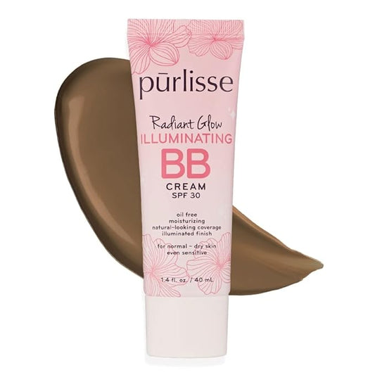 pūrlisse Radiant Glow Illuminating BB Cream with SPF 30 - Glow BB Cream Enriched with Goji & Hawthorn Berry for Dewy Skin - Helps to Improve Skin Texture & Radiance - Deep (1.4 oz)-Velvo Beauty