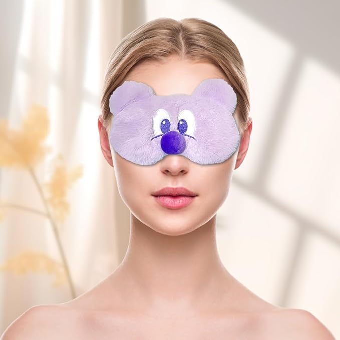 PERFECTSIGHT Mouse Sleep Eye Masks, Cute Plush Sleep Eye Cover Lightweight Adjustable Eyeshade Faux Fur Mask Cover for Women Men Kids Sleep Travel Nap, Big Eye Girl, Purple Nose-Velvo Beauty